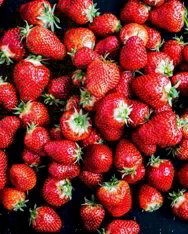 Viele frische Erdbeeren vor einem dunklen Hintergrund