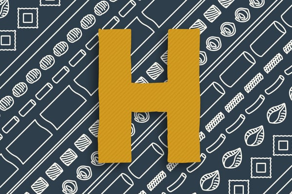 Buchstabe H in gelb auf dunklem Hintergrund
