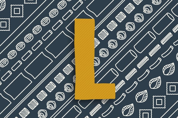 Buchstabe L in gelb auf dunklem Hintergrund