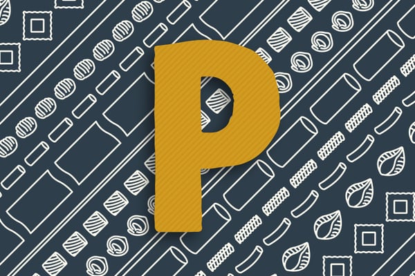 Buchstabe P in gelb auf dunklem Hintergrund