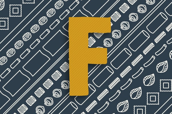 Buchstabe F in gelb auf dunklem Hintergrund