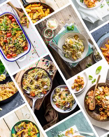 Verschiedene Fotos als Collage mit Pasta Rezepten