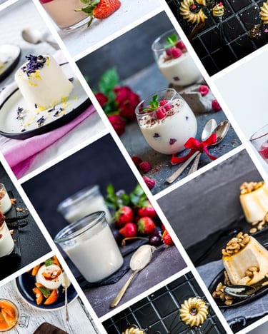 Verschiedene Kacheln mit Panna-Cotta-Fotos