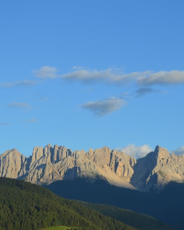 Berge vor blauem Himmel und Wäldern