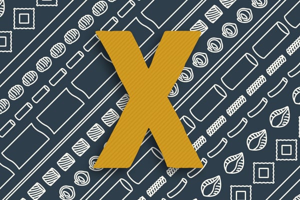 Buchstabe X in gelb auf dunklem Hintergrund
