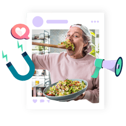 Hannes steht in einer Küche und isst einen Nudelsalat