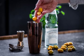 Halbierte Kumquats in den Shaker geben.