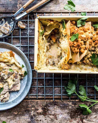 Jägerschnitzel-Lasagne mit Pilzrahm-Soße