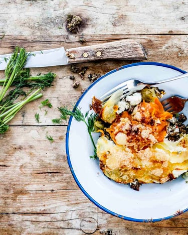 Kartoffel-Hackfleisch-Auflauf mit Senf überbacken mit Käse